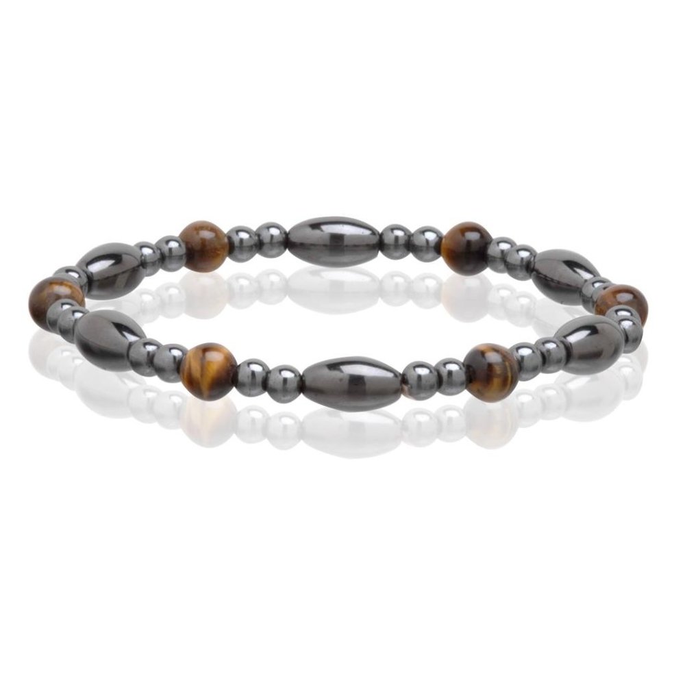 Hematite Tiger Eye Bracelet, Beaded Gemstone Stretchable Bracelet